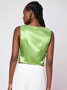 Penelope Ping 堆堆領緞面短款背心 - 青檸色 - 查看 2