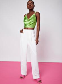 Penelope Ping 堆堆領緞面短款背心 - 青檸色 - 查看 3