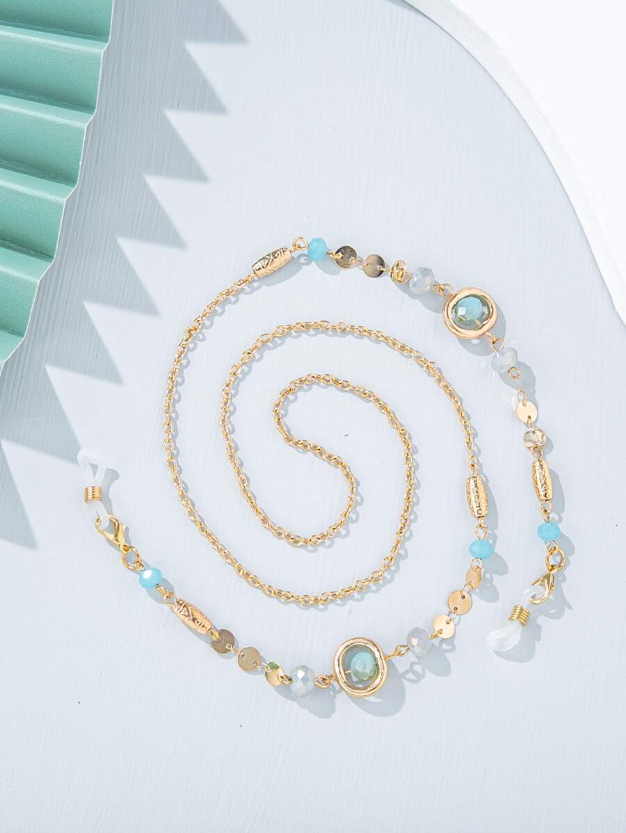 Crystal & Disc Decor Glasses Chain - Blue - View 1