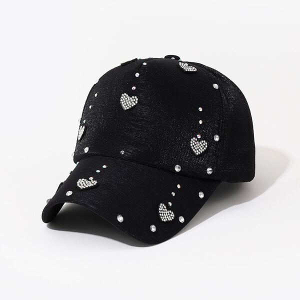 

Rhinestone Decor Baseball Cap, Black
