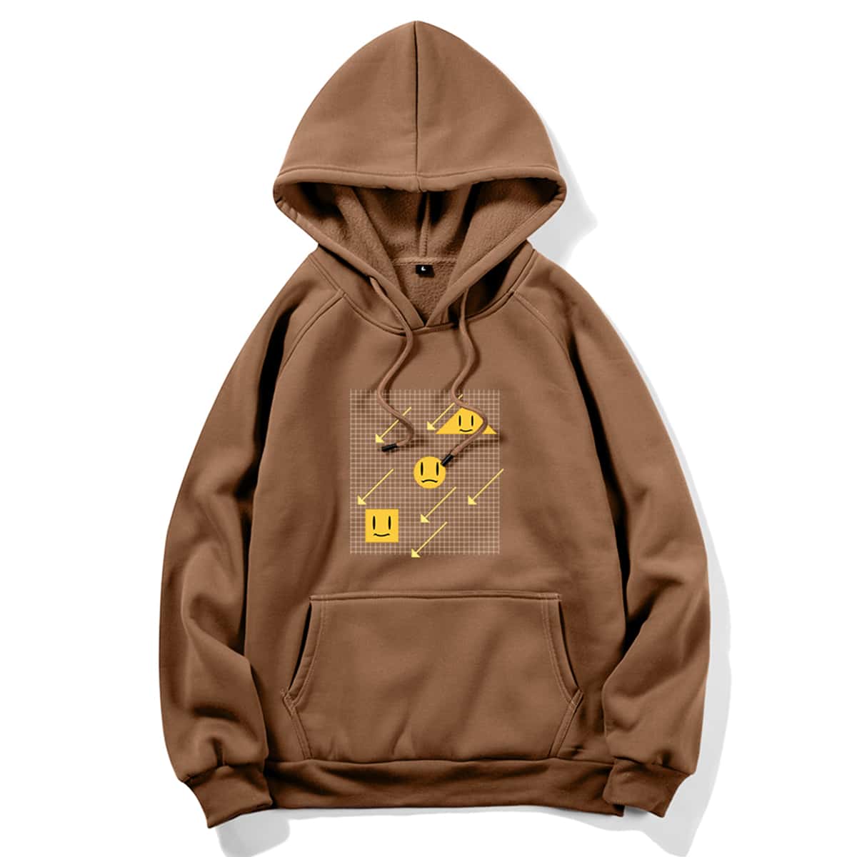 

Guys Cartoon Graphic Kangaroo Pocket Drawstring Hoodie, Coffee brown