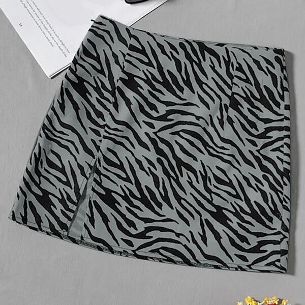 

Zebra Striped Split Hem Skirt, Multicolor