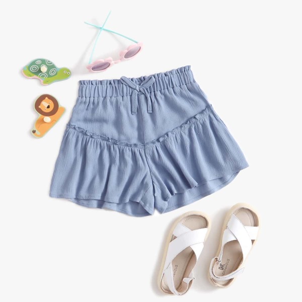 

Toddler Girls Solid Ruffle Hem Shorts, Dusty blue