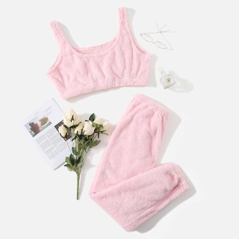

Plus Solid Flannel PJ Set, Baby pink