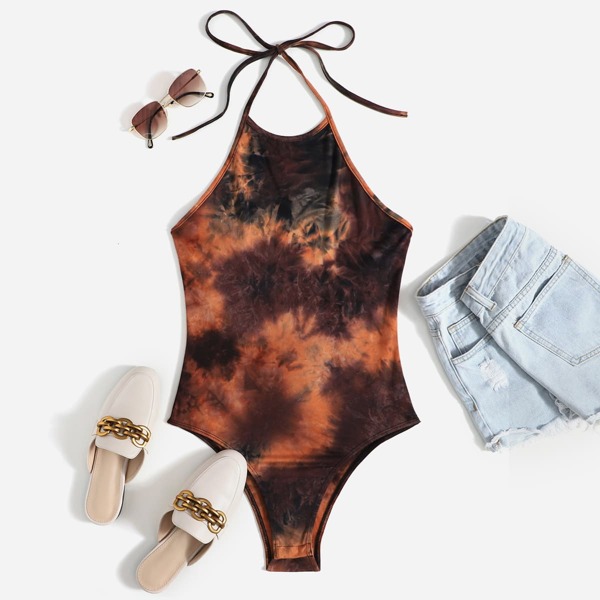 

Tie Dye Open Back Halter Bodysuit, Multicolor