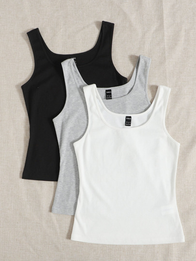 SHEIN EZwear Summer 3 Packs Rib-Knit Slim Fit Base Tank Top