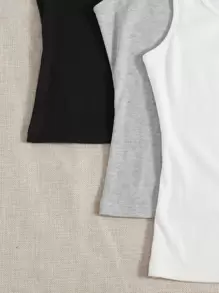 SHEIN EZwear 夏季三件装罗纹针织修身打底背心 - 彩色 - 查看 6