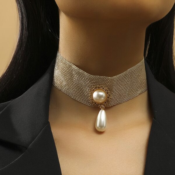 

Faux Pearl Decor Choker, Gold