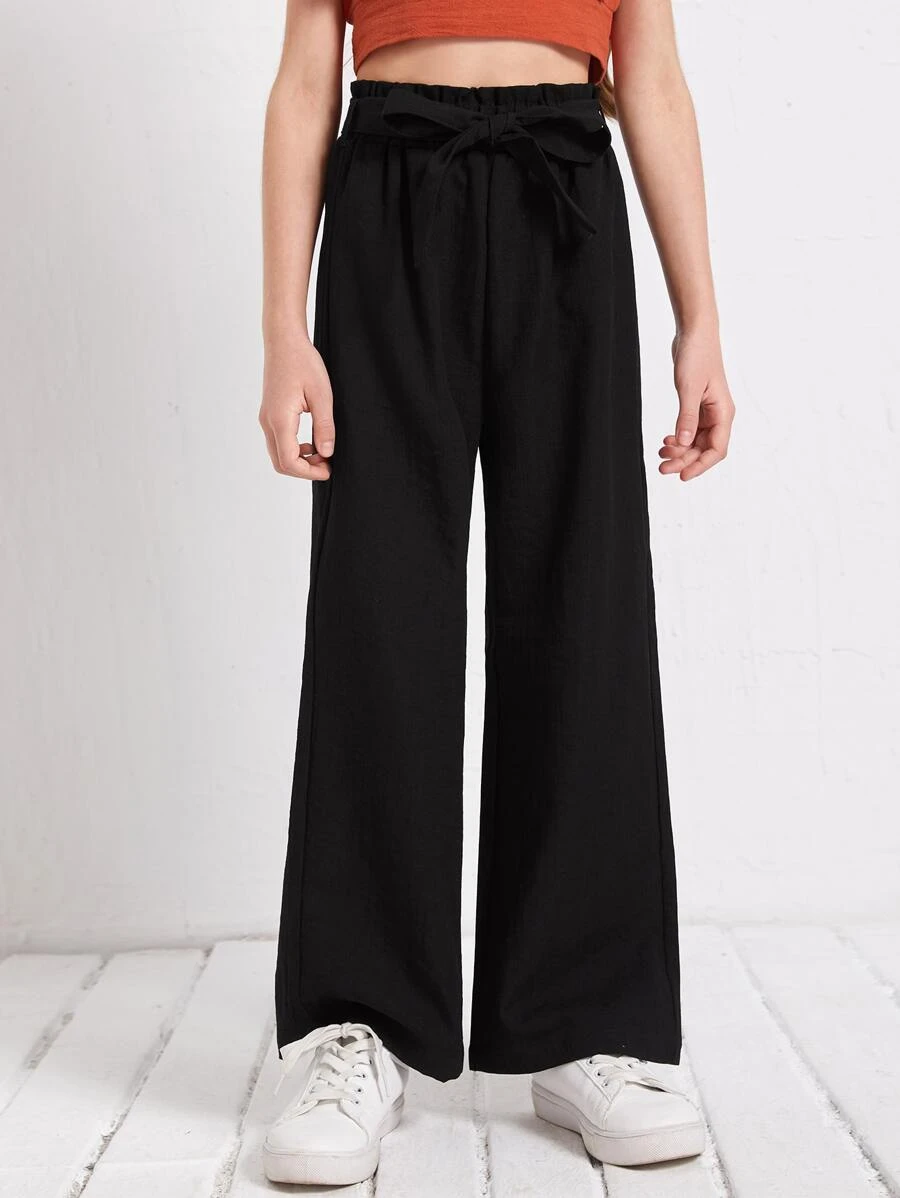 Girls High Waist Wide Leg Trousers - Black - View 1