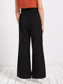 Girls High Waist Wide Leg Trousers - Black - View 2
