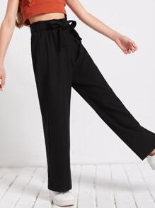 Girls High Waist Wide Leg Trousers - Black - View 3