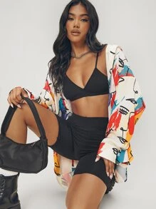 SHEIN VCAY Multicoloured Sketch Face Line Art Oversized Shirt - Multicolor - View 1