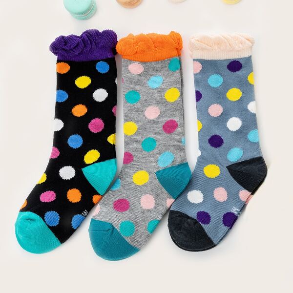 

3pairs Toddler Girls Polka Dot Socks, Multicolor
