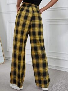 SHEIN Unity 格紋寬腿褲子 - 黃色 - 查看 2