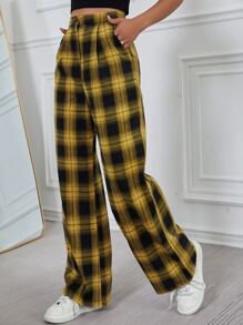SHEIN Unity 格紋寬腿褲子 - 黃色 - 查看 4