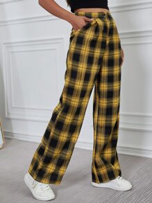 SHEIN Unity 格紋寬腿褲子 - 黃色 - 查看 6