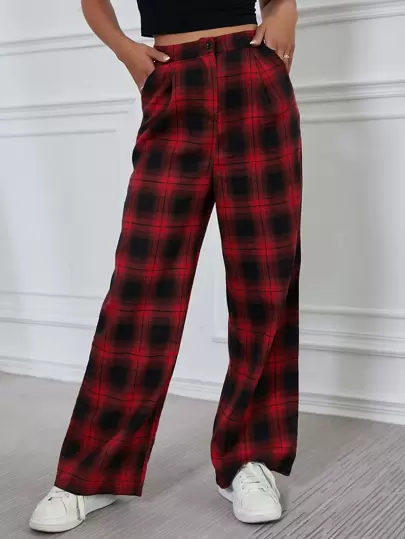 SHEIN Unity 格紋寬腿褲子