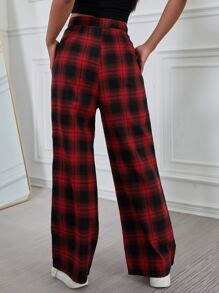 SHEIN Unity 格紋寬腿褲子 - 紅色 - 查看 2