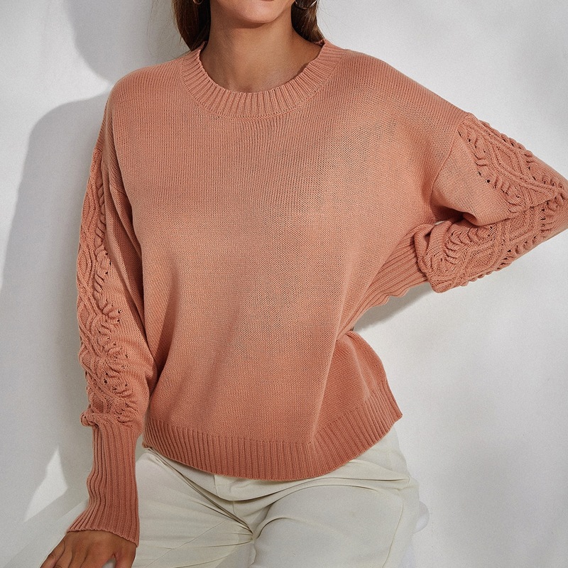 

Solid Drop Shoulder Sweater, Coral pink