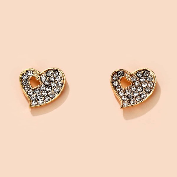 

Rhinestone Heart Stud Earrings, Gold