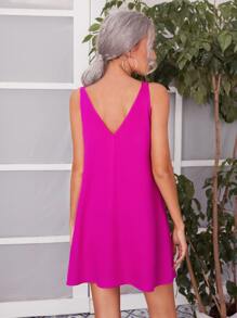SHEIN Clasi Criss Cross Front V-back Dress - Hot Pink - View 2