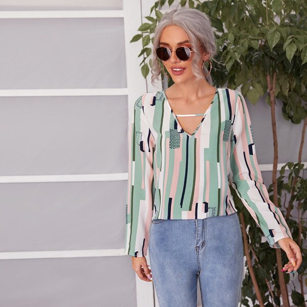 

Random Striped Dalmatian Print Blouse, Multicolor