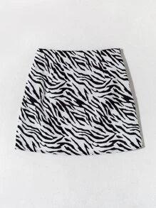 SHEIN Unity Faldas Cremallera Estampado de Cebra Casual - Blanco y Negro - Ver 2