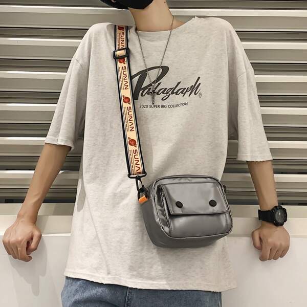 

Letter Graphic Strap Crossbody Bag, Grey