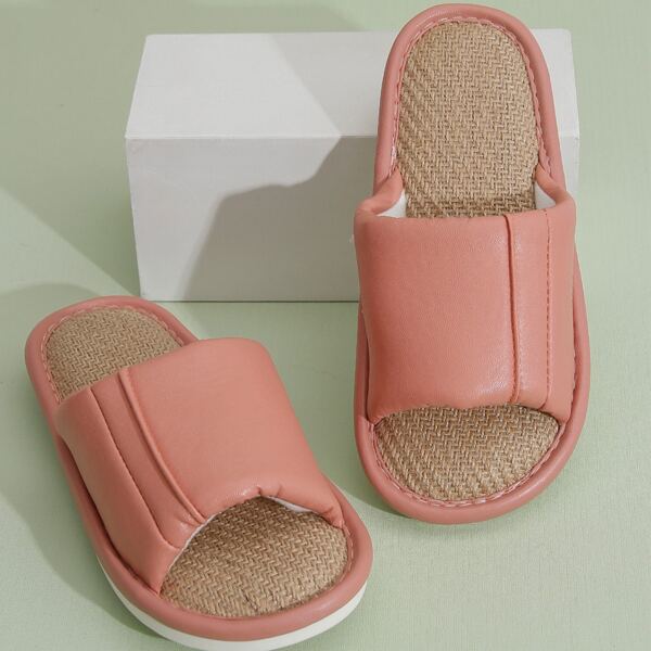 

Minimalist Linen Bedroom Slippers, Pink