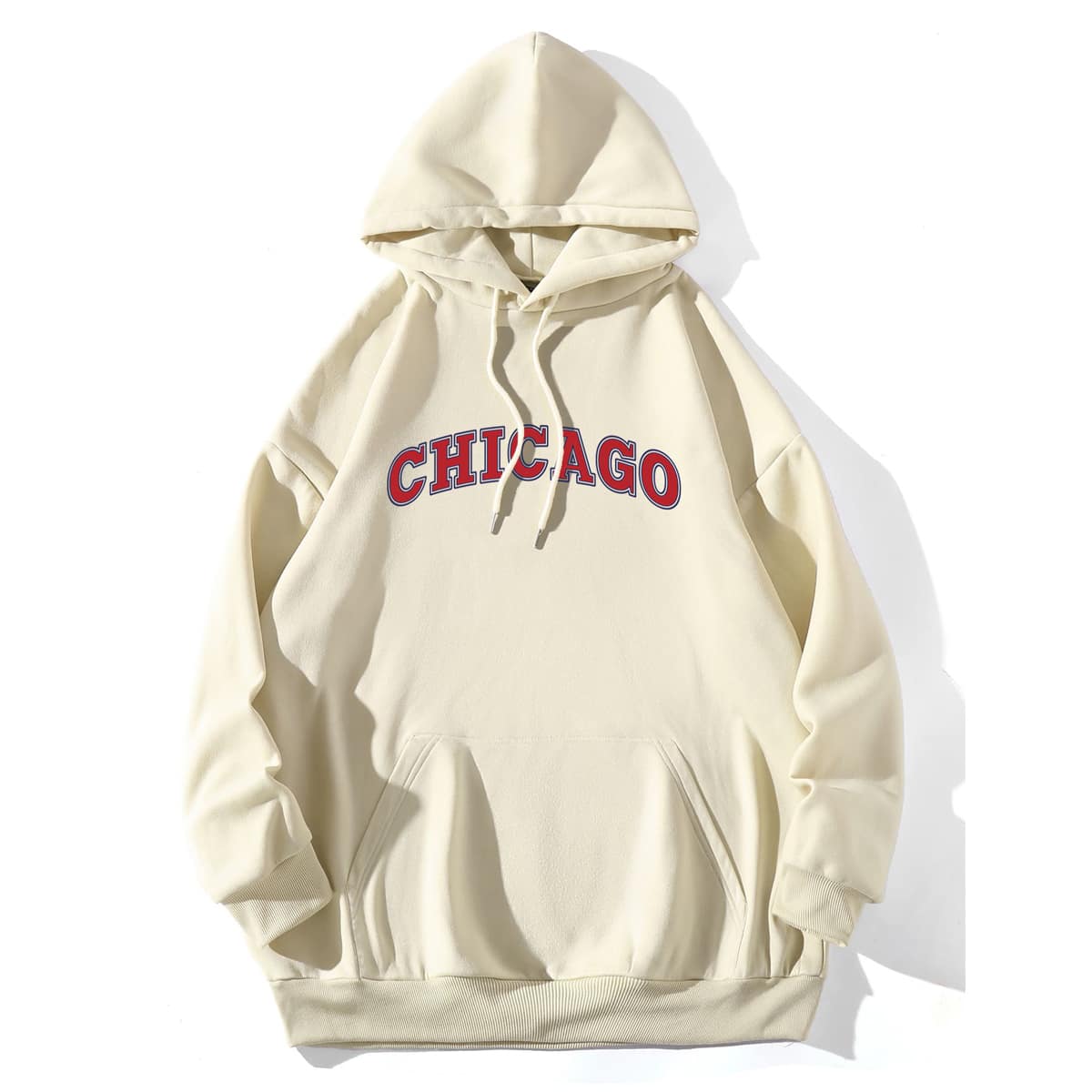 

Letter Graphic Drop Shoulder Kangaroo Pocket Drawstring Hoodie, Beige