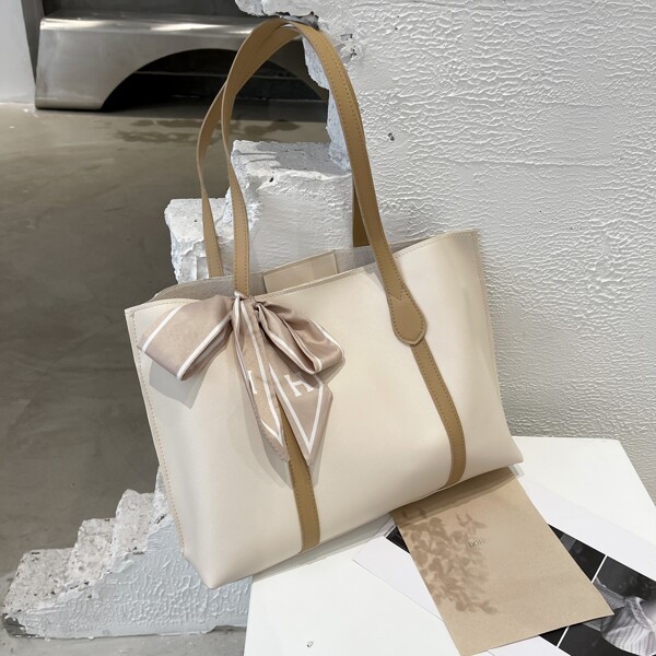 

Twilly Scarf Decor Tote Bag, Beige