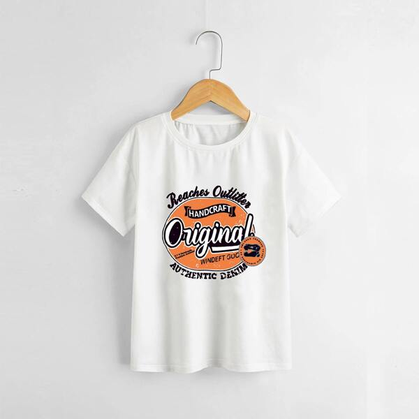 

Boys Letter Graphic Crew Neck Tee, White