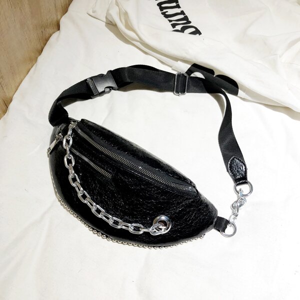 

Minimalist Metal Decor Fanny Pack, Black