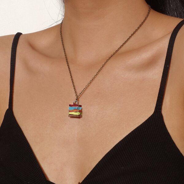 

Color Block Book Charm Necklace, Multicolor