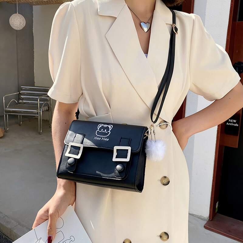 

Embroidered Cartoon Crossbody Bag, Black