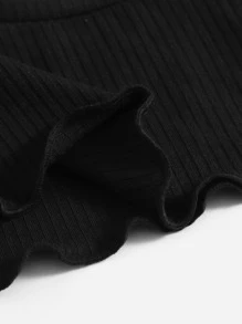 SHEIN Qutie Lace Trim Raglan Sleeve Ruched Rib-knit Crop Tee - Black - View 5