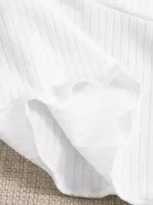 SHEIN EZwear Camiseta corta tejida de canalé de manga raglán ribete con encaje - Blanco - Ver 5