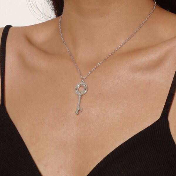 

Key Charm Necklace, Silver