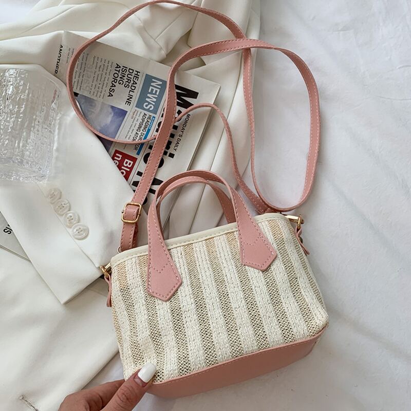 

Striped Satchel Bag, Pink