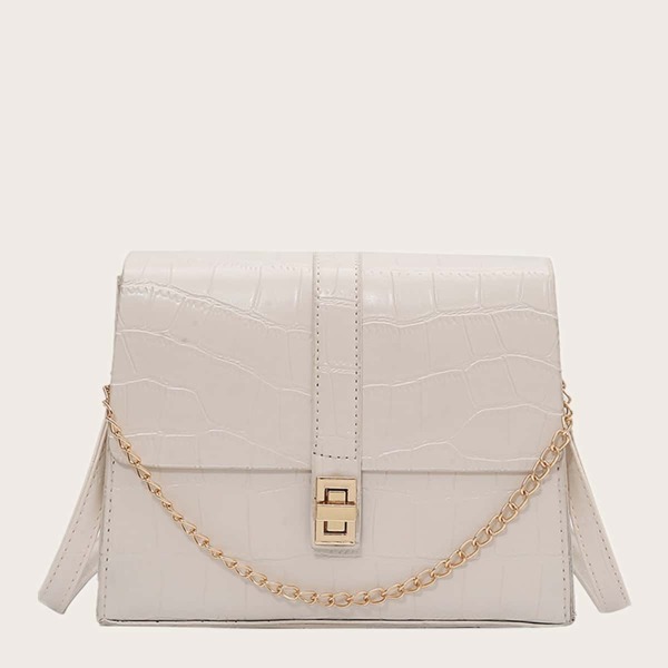 

Croc Embossed Chain Satchel Bag, White