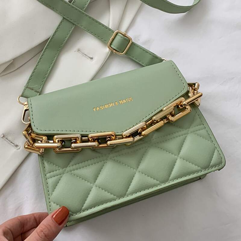 

Quilted Chain Decor Crossbody Bag, Green