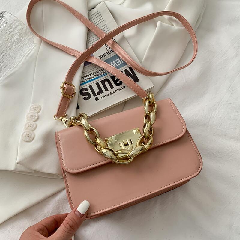 

Chain Decor Crossbody Bag, Pink