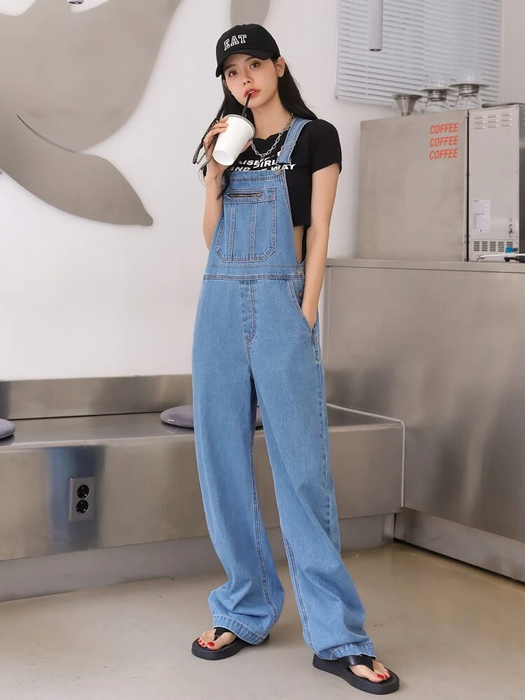 DAZY ジップポケット付き デニム オーバーオール | SHEIN JAPAN