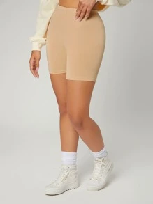 SHEIN EZwear Solid High Waist Biker Shorts - Apricot - View 3
