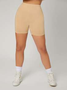 SHEIN EZwear Solid High Waist Biker Shorts - Apricot - View 4