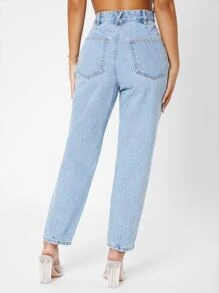 SHEIN PETITE Quần jean Nút Túi Dây kéo màu trơn - Rửa nhẹ - Xem 2