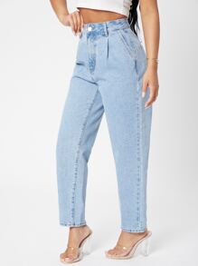 SHEIN PETITE Quần jean Nút Túi Dây kéo màu trơn - Rửa nhẹ - Xem 3