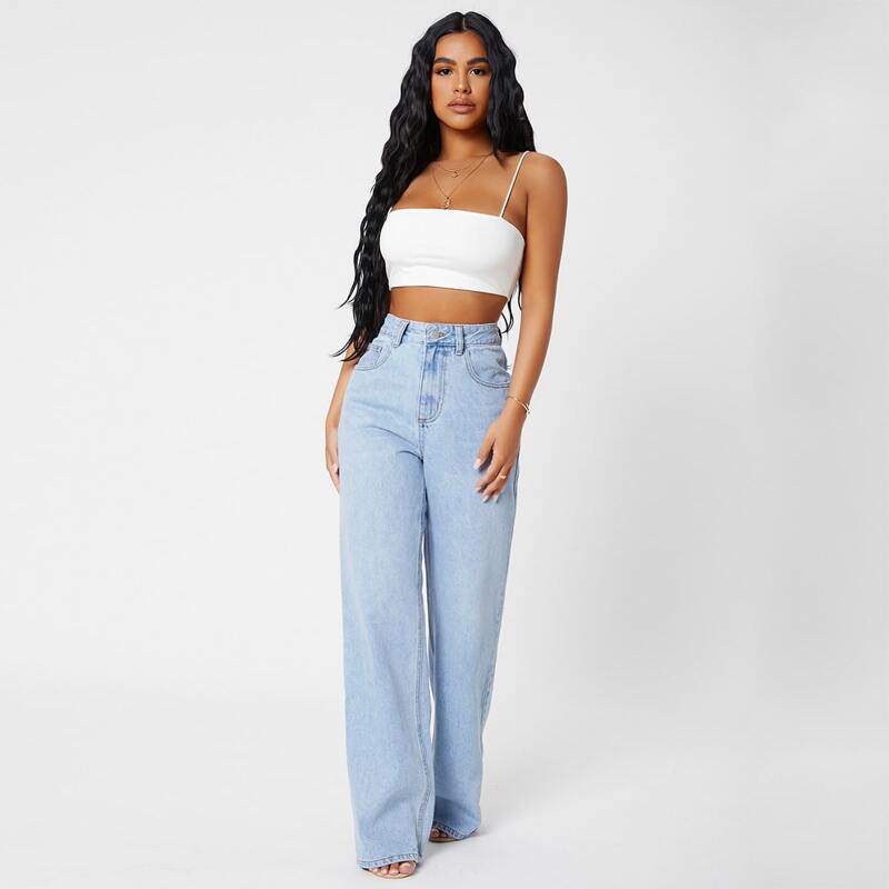 

Slant Pocket Straight Leg Jeans, Light wash