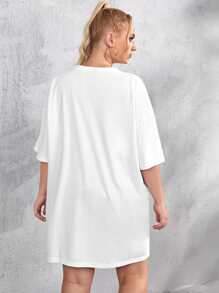 Áo thun hở vai họa tiết ô tô và chữ cỡ lớn - trắng - Xem 2