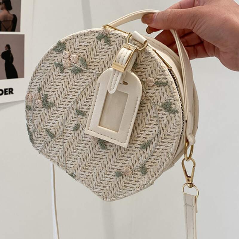 

Embroidered Satchel Bag, Beige